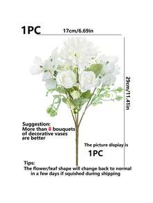 1 bukiet sztucznych kwiatów hortensji różanej o średnicy 11,41 cala, jedwabne kwiaty, nadaje się do samodzielnego wykonania centralnego elementu stołu weselnego, dekoracja salonu, sypialni, prezent na Walentynki - Biały - Zobacz 3