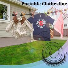 Retractable Portable Clothesline For Travel,Clothing Line With 12 Clothes Clips,For Indoor And Outdoor Laundry Drying Line,Outdoor Camping Accessories - Black - View 4