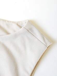 女士优雅无袖修身迷你连衣裙 - 春夏休闲圆领修身柔软顺滑紧身连衣裙（不含腰带），适合休闲街头风、度假、复活节装扮 - 杏色 - 查看 6