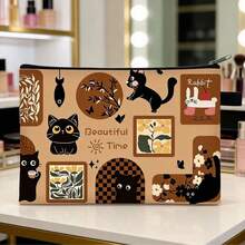 1pc Cute Cartoon Cat Print Pouch, Suitable As Toiletry Bag, Cosmetic Organizer, Medical Supply Bag To Store Cash, Keys, Cosmetics, Toiletries. Great For Short Trips, Travel, Summer Camp, Office Supplies Storage. An Essential Gift For Teachers' Day, Valentine's Day Or Birthday. - Multicolor - View 4