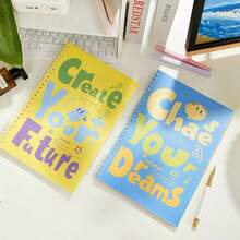 1pc A5 Loose Leaf Binder Notebook, Transparent Cover With Plastic Ring, 60 Sheets 120 Pages Lined Paper, Removable Refillable Study Notebook For School, Stationery Essentials - Multicolor - View 10