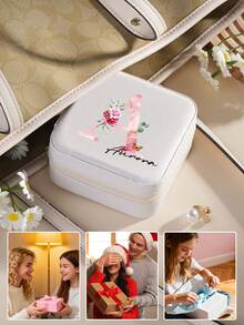 Ayotu Customized Name Jewelry Box - Marble Wreath 26-Letter Custom,Customize With Initials A-Z And Your Name. Portable PU Leather Travel Storage Box, Unisex For Rings/Earrings/Necklaces/Bracelets/Pendants. Stylish, Space-Saving, Multi-Functional Gift For Mom/Girlfriend/Best Friend/Sister - Multicolor - View 5