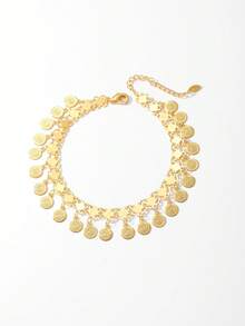 1pc Fashionable Simple Fringed Coin Anklet For Women, 18K Gold-Plated - Yellow Gold - View 4