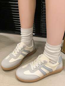 Farbblock Sneaker - Farbblock Lässig Sneaker - Schnürung, leicht, dünn. Weiche Sohle - Gehen, Skaten, Alltag - Damen - Bequem, modisch, vielseitig - Schritt in Stil und Komfort - Babyblau - Übersicht 3