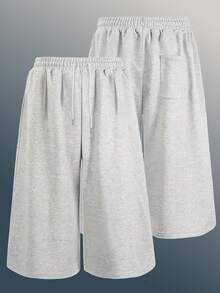 男士时尚七分裤，宽松阔腿休闲运动篮球短裤，适合夏季穿着 - 淺灰色 - 查看 7