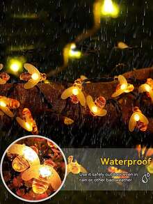 1 bộ đèn dây hình ong dễ thương chạy bằng năng lượng mặt trời, 20 bóng/50 bóng/100 bóng, dài 5m/7m/12m, 8 chế độ chiếu sáng, thích hợp cho sân vườn ngoài trời, hàng rào, hiên nhà, trang trí Giáng sinh, tiệc tùng, đám cưới [Năng lượng mặt trời] - Màu trắng ấm áp - Xem 2