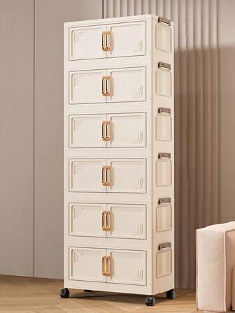 1 pieza Armario de almacenamiento plegable de 50 cm/19.69 pulgadas de ancho, caja de almacenamiento de ropa, armario portátil, caja plegable de doble puerta, opcional de 1-6 capas, puerta doble reforzada con ruedas, gabinete de almacenamiento para uso doméstico sin montaje, organizador para ropa, juguetes, gabinete de almacenamiento plegable de plástico