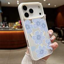 High-Quality Macaron Acrylic Magnetic Phone Case with Blue Floral Print, Magnetic Charging Phone Case, Shock-Resistant Protective Cover for  11, 12, 13, 14, 15, 16, 17, 17 Air, 17 Pro, 17 Pro Max - Rosa - Ver 4