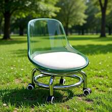 1pc Thickened Carbon Steel Leg Small Chair, Multi-Functional Acrylic Transparent Chair, Short Backrest Leisure Small Chair, Swivel Caster Small Round Stool, Shoe Changing Stool, Silent Sliding Backrest Small Chair - Multicolor - View 9