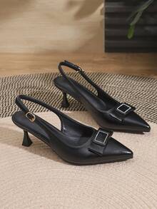 Women's Pointed Toe Backless Sandals, Multi-Color Versatile Small Buckle Elegant High Heels, Suitable For Dates, Parties, Weddings, And Commuting, Spring/Summer