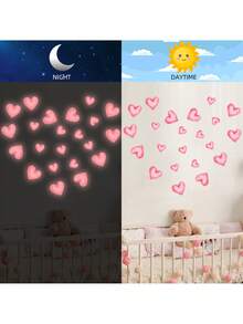 BRUP 1pc Pink Glow In The Dark Sticker, Glow Heart Wall Decal, Kids Bedroom Decor, Removable Self-Adhesive Glow Sticker, Girls Room Glow Wall Decal - Pink - View 3