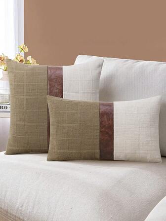 1/2 piezas Funda de cojín de estilo rústico con patchwork, funda de cojín para sofá (Inserto de cojín no incluido)