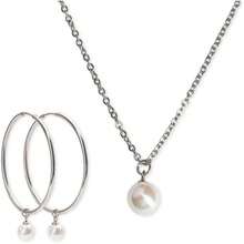 LuckyLy Set Juego de Joyería para Mujer con Perlas les Aretes y Collar de Acero Inoxidable con Baño de Oro 18k o Color Plata Regalos para Mujer Cumpleaños y Regalos para Mujer Originales Modelo Adele - Plata - Ver 2