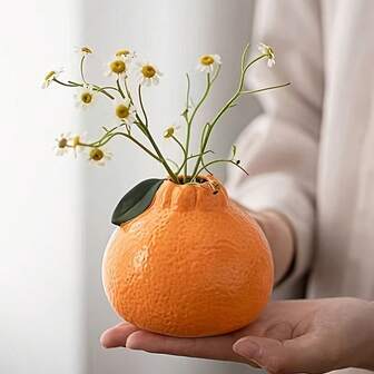 1 st orange keramisk hydroponisk vas - Kreativ jordfri kruka för pothos/örter, skrivbordshydroponisk dekor för kontor/vardagsrum - Zen julklapp, nyårsförvaring på skrivbordet, semesterheminredning, modern influencer-inredning, vintervälbefinnande-essensiell