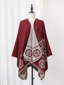 1pc Men's Fashion Casual Everyday Floral Print Shawl Scarf With Side Slit - Multicolor - View 8