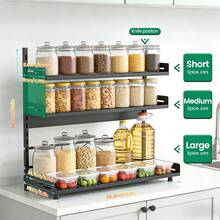 2025 Model Kitchen Spice Rack | Three-Tier Height-Adjustable Standing Spice Rack | Large-Capacity Rust-Proof Metal Condiment Storage Rack | Kitchen Storage Rack, Suitable For Pantries And Bathrooms (Length 19.6 Inches * Height 21.2 Inches, Black) Gift For Home Holiday Decorations - 黑色 - 查看 5