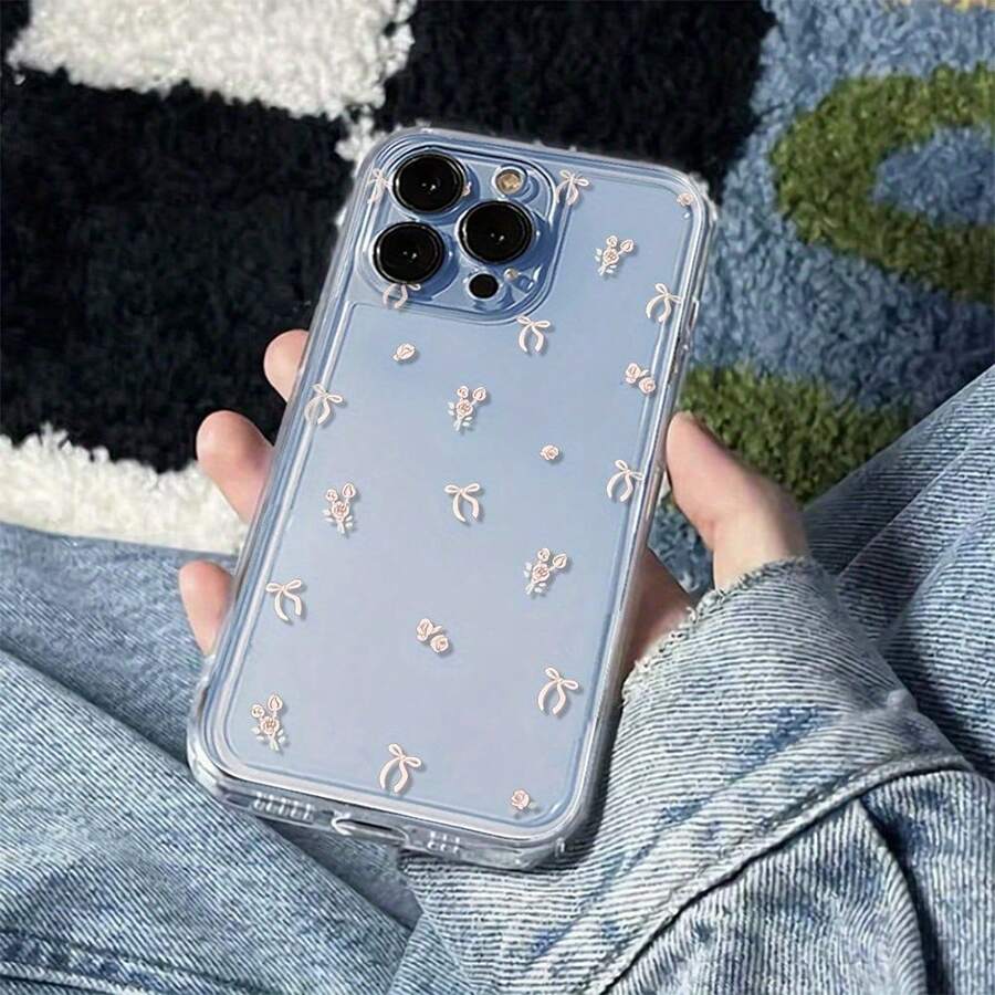 Funda creativa para teléfono Funda de teléfono: Funda transparente - Funda de lujo de TPU suave a prueba de golpes compatible con iPhone 17, 16, 15, 14, 13, 12, 11 Pro Max, 16, 15, 14 Plus, 13, 12, X, XS Max, XR, 8, 7 Plus con patrón de cintas de flores, funda suave a prueba de golpes para chicas y mujeres - 1 pieza - Ver 1