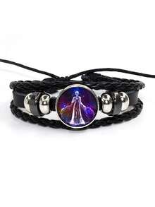 12 Sternzeichen Edelstein Perlen Armband, geflochtenes Seil PU Leder 12 Sternzeichen Armband - J1426 - Übersicht 16