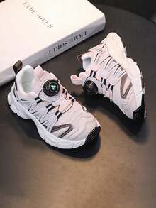 Kids Rotating Buckle Chunky Sneakers, Boys/Girls Breathable Mesh Sports Shoes, Thick Sole Non-Slip Casual Shoes, Easy On/Off Children Footwear - Pink - View 12