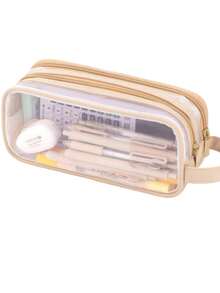 Large Grid Double Layer Transparent Handheld Multi-Functional Pencil Case, Transparent Cosmetic Bag, Fashionable High Capacity 12-Layer Pencil Box, Flip-Top Design For Easy Access, Student Stationery Storage Bag, Suitable For Teenagers, Students, College Students, Business People, Travelers, Office Workers, Adults, Back-To-School/Birthday Gift, Desktop Organizer, Pencil Box, Pen Holder, Plush Pencil Case, Cute Pencil Box, Office Desk Organizer, Material, Marker Pen Storage Box - Multicolor - View 18
