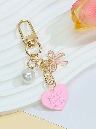 粉色心形蝴蝶结珍珠钥匙扣 - 优雅女士背包挂饰，情人节礼物/婚礼派对纪念品，可爱浪漫配饰（送给女朋友、妻子、母亲的礼物）