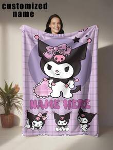 SANRIO 1 buah Selimut Flanel Bertema Kuromi, Nama Dapat Disesuaikan, Gaya - Cocok untuk Semua Musim, Lembut, Sempurna untuk Sofa, Luar Ruangan - Hadiah Ulang Tahun dan Liburan yang Ideal untuk Keluarga dan Teman - MultiWarna - View 16