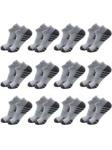 5/12/24/31 Pairs Large Mesh Breathable Soft Comfortable Tab Sports Socks Striped Knit Fabric Side Stripe Odor-Resistant Men's Athletic Short Socks Suitable For All Seasons Short Running Basketball Socks - Multicolor - View 19