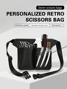 美发师工具包，可调节腰包，适用于美发师、理发师，可收纳剪刀和工具 - 黑色 - 查看 1