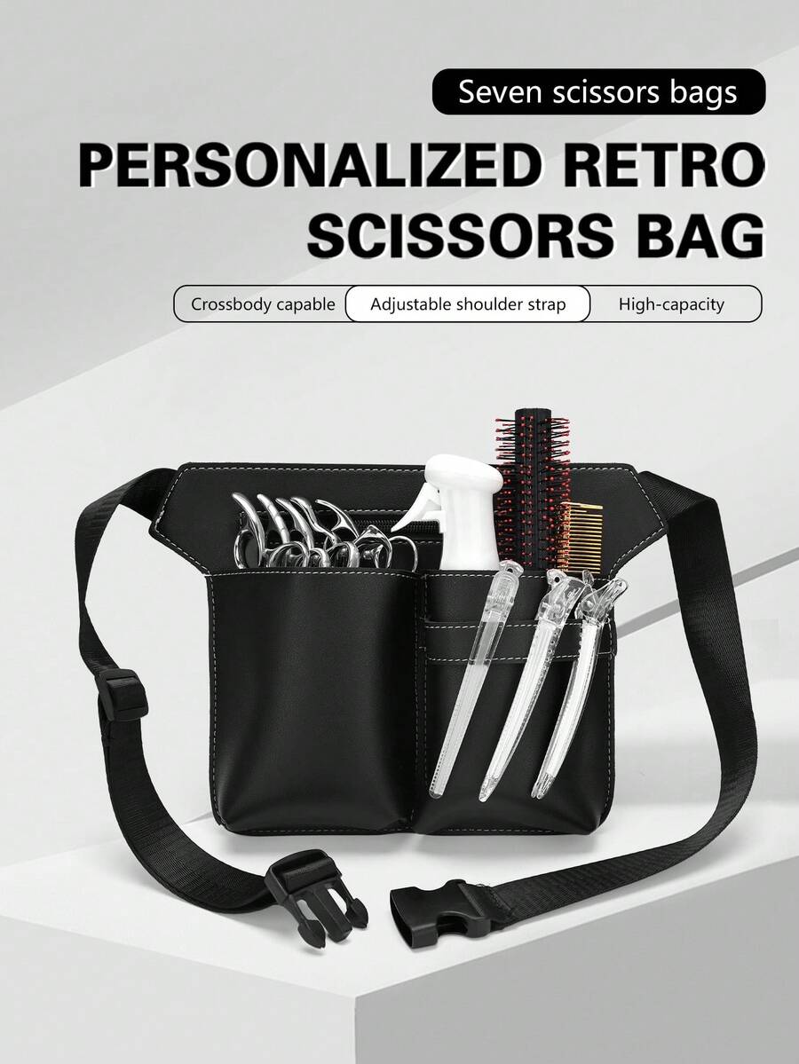 美发师工具包，可调节腰包，适用于美发师、理发师，可收纳剪刀和工具 - 黑色 - 查看 1