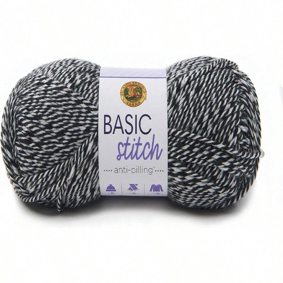 Lion Brand Yarn - Hilo básico antibolitas para ganchillo tejer y manualidades color negro blanco 1 paquete - NegroBlanco - Ver 1