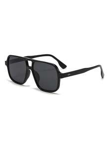 1 Pair Men's Black Pilot PC Frame Retro Double Bridge Casual Fashionable Fashion Glasses - Black - View 2