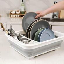 Collapsible Folding Silicone Dish Drainer Camping Caravan Boat Drying Rack, SILICONE DISH DRYING DRAINER, FOLDABLE DRIPPER, FOLDABLE SILICONE DISH DRYING DRAINER FOR PLATES, GLASSES, CUTLERY. - white grey - View 7