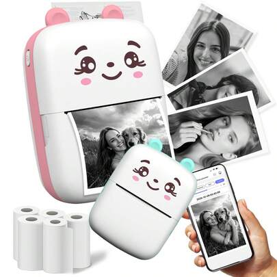 Mini Portable Inkless Thermal Sticker Printer - Instant Print Set, Pocket Instant Printing, Compatible With Smartphones, Portable Thermal Printer For Notes, Diaries, Learning Charts, Photo Printing, Christmas, Birthday And New Year Gifts