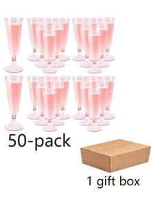 10/25/50pcs Set Reusable Pink & Champagne Wine Glasses, Cocktail Glasses, Wedding Toasting Flutes, Suitable For New Year, Christmas, Party, Wedding, Birthday, Valentine's Day, Back To School And Other Major Events - Multicolor - View 13