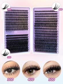 MAGEFY 740/60pcs Fish Tail False Eyelashes, DIY Eyelash Extension Faux Mink Lashes, 8-18mm 20D+30D+40D+50D - Premium D Curl Natural & Thick Individual Lashes, Suitable For DIY Eyelash Extension, Personal Makeup Tools, Natural Soft Criss-Cross Fluffy Lashes, Naturally Long - D - View 7