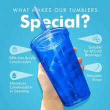 Simple Green Solutions - Taza acrílica de doble pared para bebidas frías tazas reutilizables con tapas y pajitas vasos de plástico aislados con tapas y pajita vasos acrílicos capacidad de 16 - AzulOcano - Ver 4