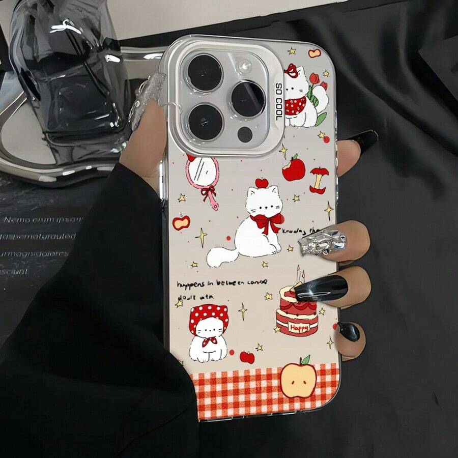 Funda de TPU para teléfono con un panel trasero láser en color, con diseño navideño de un lindo gatito blanco, compatible con Phone 17, 16 ProMax/16/16 Pro/16 Plus, 15/15 Pro/15 ProMax, 12, 13/14 ProMax, XS/XR, 11 Pro/11 ProMax, 12 Pro/12 ProMax, 13 Pro/13 ProMax, 7 8Plus, 14 Pro/14 ProMax/14 Plus, a prueba de caídas, anti-amarillo, suave, resistente al agua, antichoque y a rayones - Plateado - Ver 1