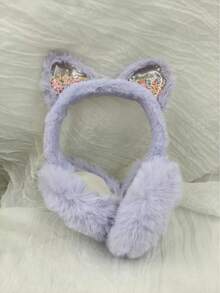 1pc Cute Kitten Earmuffs For Kids - Warm Thick Plush Winter Ear Warmers - Foldable & Cozy Design Cute Kitten Adult Earmuffs Winter Warm Fuzzy Foldable Imitation Rabbit Fur Thickened Student Earmuffs Warm Earmuffs - Multicolor - View 4