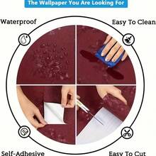 1卷红色玫瑰复古壁纸 - 自粘乙烯基材质，易于安装，适用于卧室、客厅、厨房家具、沙发、床头板装饰，家居装饰墙贴，DIY墙纸，45厘米*500/300/100厘米 - 酒紅色 - 查看 11
