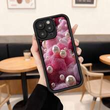 Cubierta de telefono con diseño de perlas y algodón rosa para iPhone funda elegante para mujer estilo coreano ideal para uso diario en cafeterías y salidas sociales,Aplicable a los teléfonos de la serie Apple y Galaxy - Blanco - Ver 3