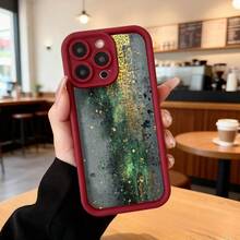 Cubierta de telefono con borde negro y diseño abstracto verde dorado para iPhone 14 Pro Max estética moderna para uso diario en cafeterías y oficinas,Aplicable a los teléfonos de la serie Apple y Galaxy - Burdeos - Ver 7