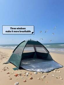 1-3人大型沙滩帐篷，银色，单门三窗设计，通风良好，适合野餐、钓鱼、徒步旅行、露营，易于搭建，便携且防晒。
