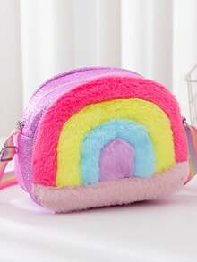 1pc Rainbow Backpack/Crossbody Bag - Large Capacity Mini Bookbag With Adjustable Strap, Shiny Rainbow Ribbon - Lightweight, Suitable For Teens - Multicolor - View 8