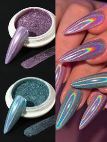 12 couleurs de poudre à ongles arc-en-ciel holographique, fine poussière de paillettes multicolores holographiques de licorne arc-en-ciel, pour la conception d'ongles de salon et de DIY, fournitures pour ongles de mariage - Multicolore - Voir 8