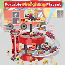 Kids Boat-Style Firefighting Storage Parking Lot Fire-Themed Scene Toy ...