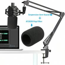 Audio-Technica AT2020 Mic Boom Arm With Foam Windscreen Suspension Boom Scissor Arm Stand With Pop Filter Cover For Audio-Technica AT2020 Microphone By SUNMON - 麥克風支架和防噴罩 - 查看 2