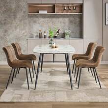 Huisuilinss Upholstered Dining Chairs Set Of 2,Mid Century Modern Armless Kitchen Chair With Back & Metal Legs,Comfortable Padded Accent Chair For Dining Room Reception Waiting Room - Raya vertical marrón - Ver 6