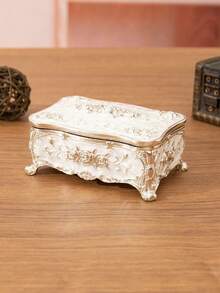 1pc Vintage Creative Three-Dimensional Carved Home Decoration Jewelry Storage Box Ring Craft European Box - Bạc - Xem 2