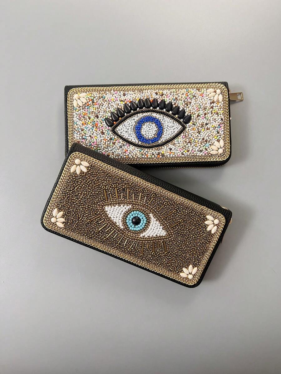 Ví dài phong cách Bohemian Mysterious Eye, ví cầm tay cỡ lớn dành cho nữ, có ngăn đựng tiền giấy, tiền xu và thẻ, có thể đựng điện thoại, tiền xu, thẻ ngân hàng, ví đựng tài liệu.
