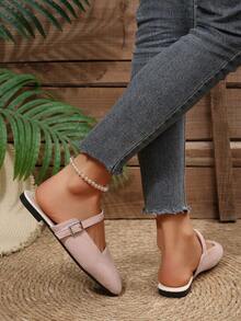 Women's Spring/Summer French Mary Jane Mule Slip-On Shoes, Fashionable Fairy Style Loafers - Pink - View 4